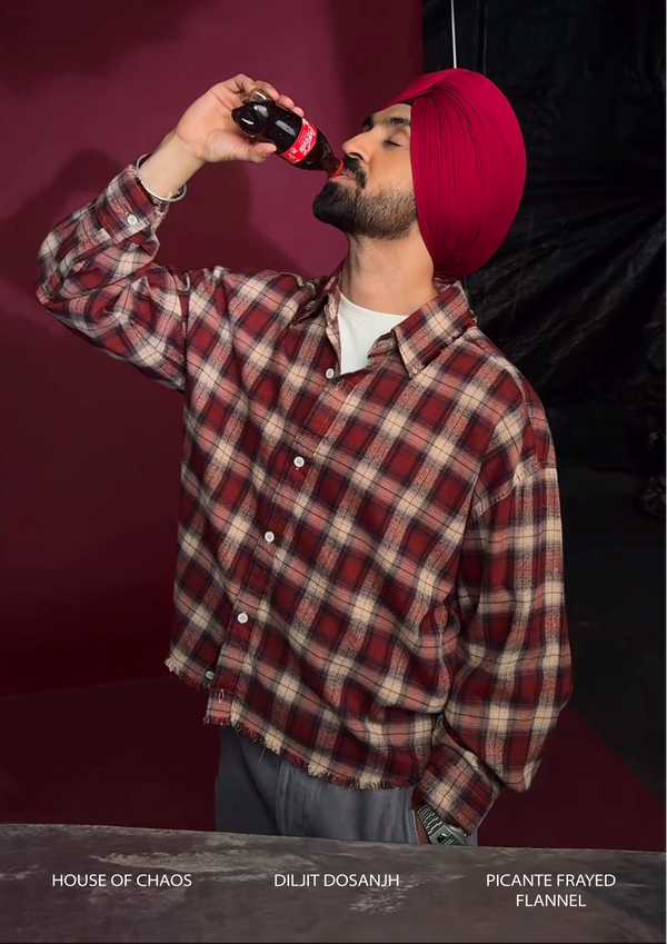 Diljit Dosanjh wearing the Picanté Frayed Flannel by Peace In Chaos