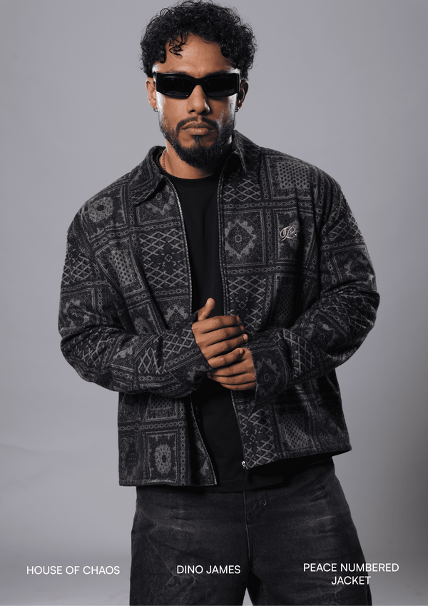 Dino James wearing the Peace Numbered Jacket by Peace In Chaos